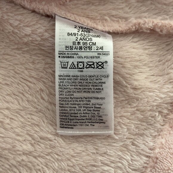 Baby Gap 2T Girls Yummy‎ Robe Bear Ears Pink Cameo Soft Fleece Hooded Bath Sleep - Picture 7 of 9